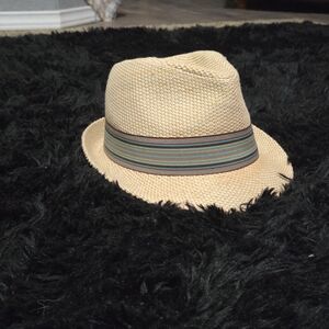 Stylish Beige Fedora with Multicolor Band Size Medium